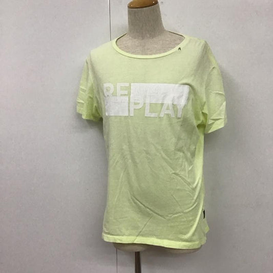 リプレイ REPLAY Tシャツ 半袖 クルーネック L ロゴ、文字 黄 / イエロー /  メンズ USED 古着 中古 10106937