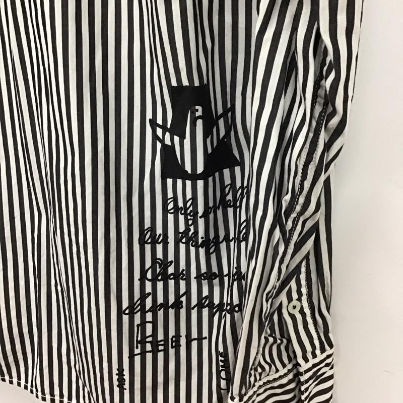 マーク・ゴンザレス Mark Gonzales シャツ、ブラウス 長袖 2G8-9209 バックロゴ ボタンダウン M ストライプ 白 / ホワイト / X 黒 / ブラック /  メンズ USED 古着 中古 10129126