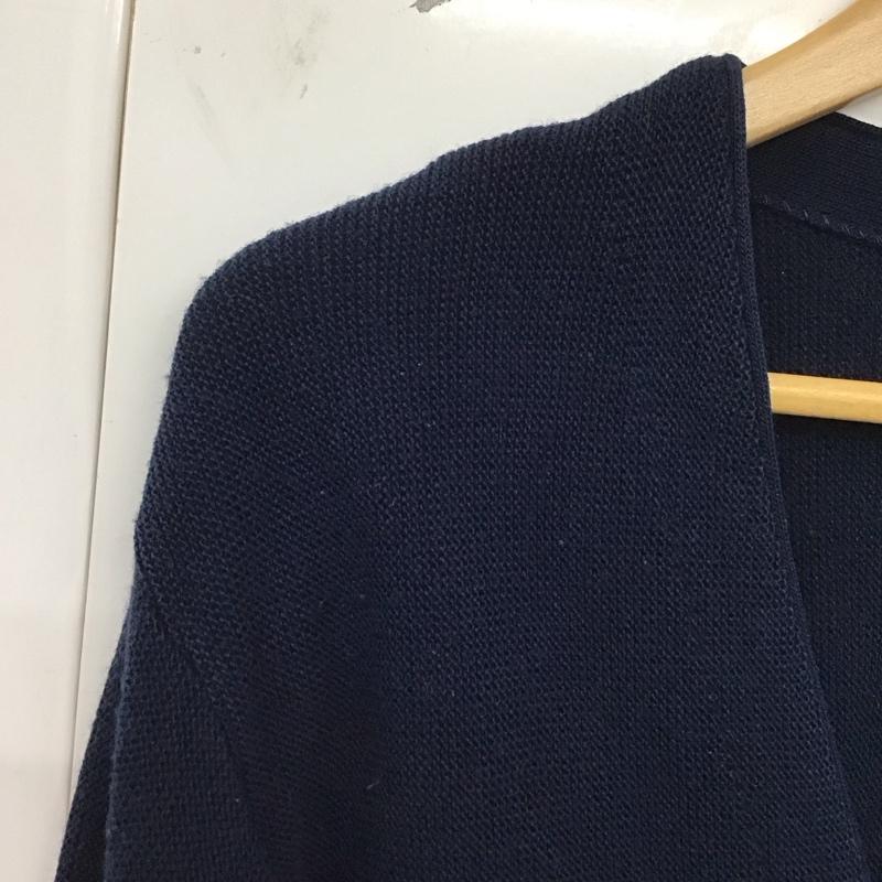 アイゾッド IZOD ニット、セーター 長袖 長袖ニットカーディガン 前ボタン ノーカラー 80s アクリル M ロゴ、文字 紺 / ネイビー /  メンズ USED 古着 中古 10129889