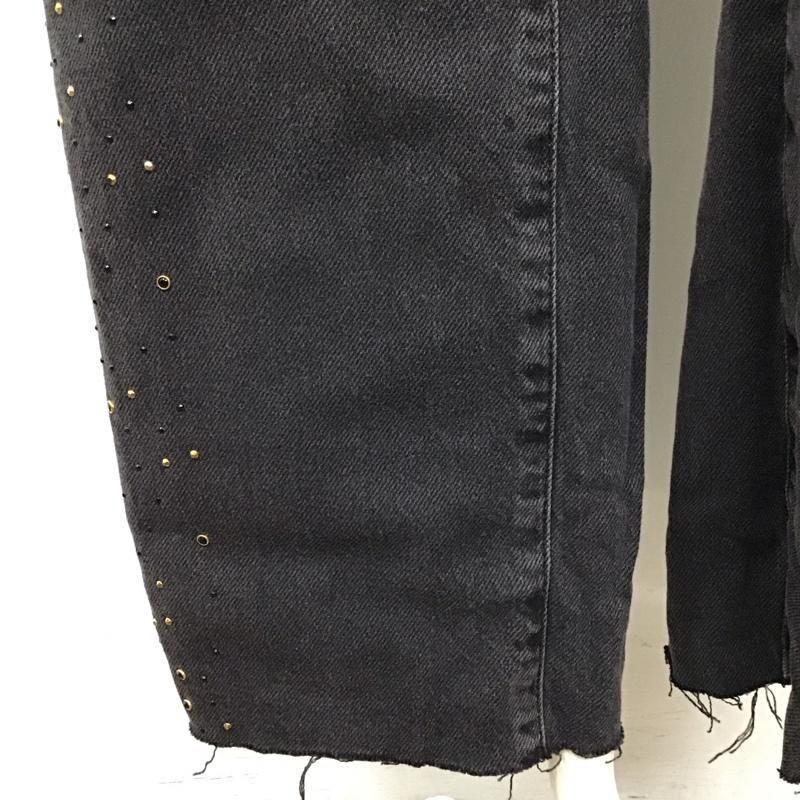 ザラ ZARA パンツ デニム、ジーンズ 6147 195 800 ストレート ハイウエスト スタッズ ビーズ カットオフ 無地 黒 / ブラック /  レディース USED 古着 中古 10120873