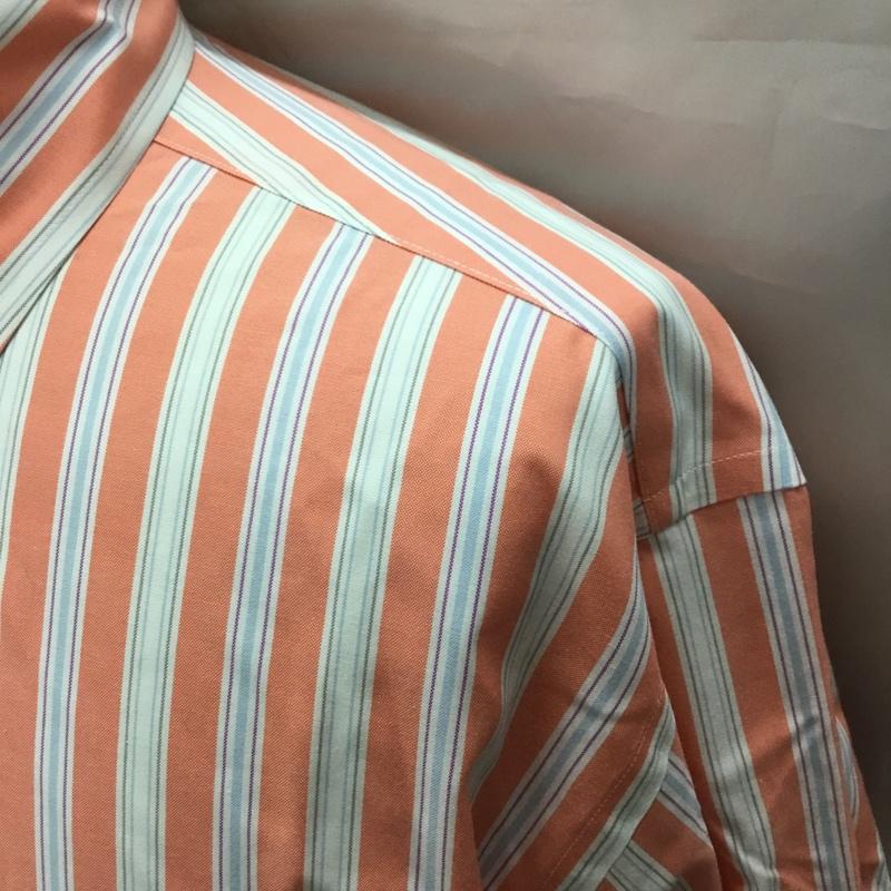 ブルックスブラザーズ BROOKS BROTHERS シャツ、ブラウス 長袖 ボタンダウン 胸ポケット ノーアイロン M ストライプ 白 / ホワイト / X 橙 / オレンジ / X 水色 / ライトブルー /  メンズ USED 古着 中古 10111377