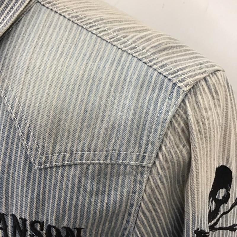 ヴァンソン VANSON シャツ、ブラウス 長袖 長袖シャツ カラーシャツ ポケットシャツ 長袖カットソー ストライプシャツ M ロゴ、文字 インディゴ / インディゴ /  メンズ USED 古着 中古 10120035