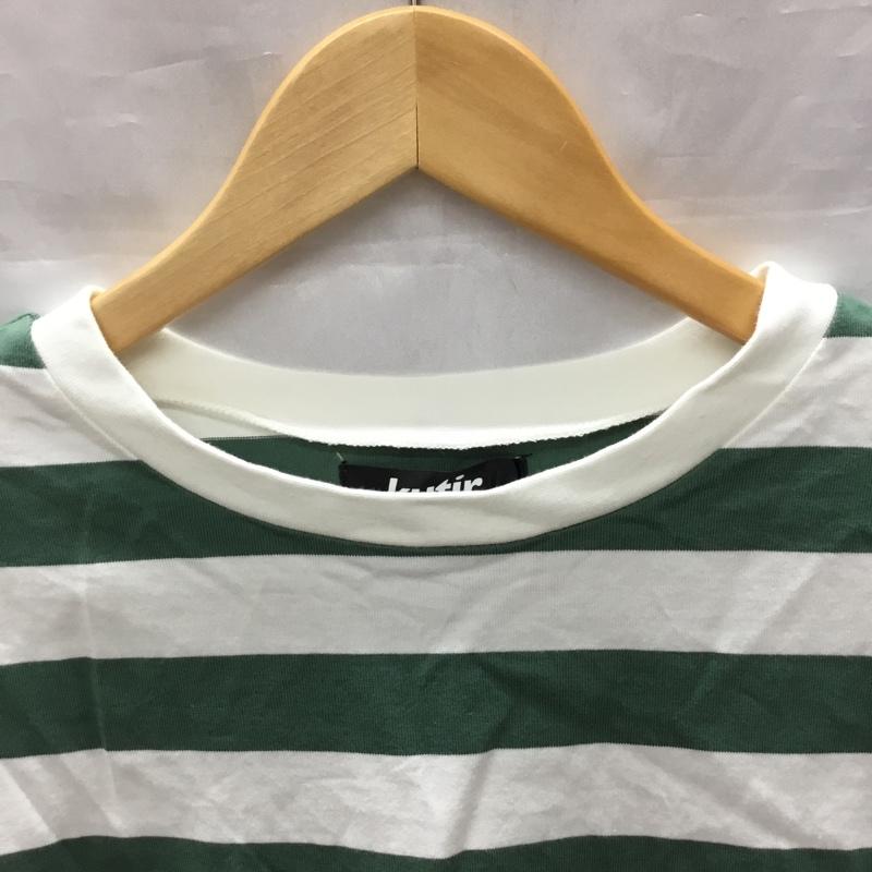 クティール kutir Tシャツ 半袖 KT126117BW クルーネック オーバーサイズ FREE ボーダー柄 白 / ホワイト / X 緑 / グリーン /  メンズ USED 古着 中古 10117777