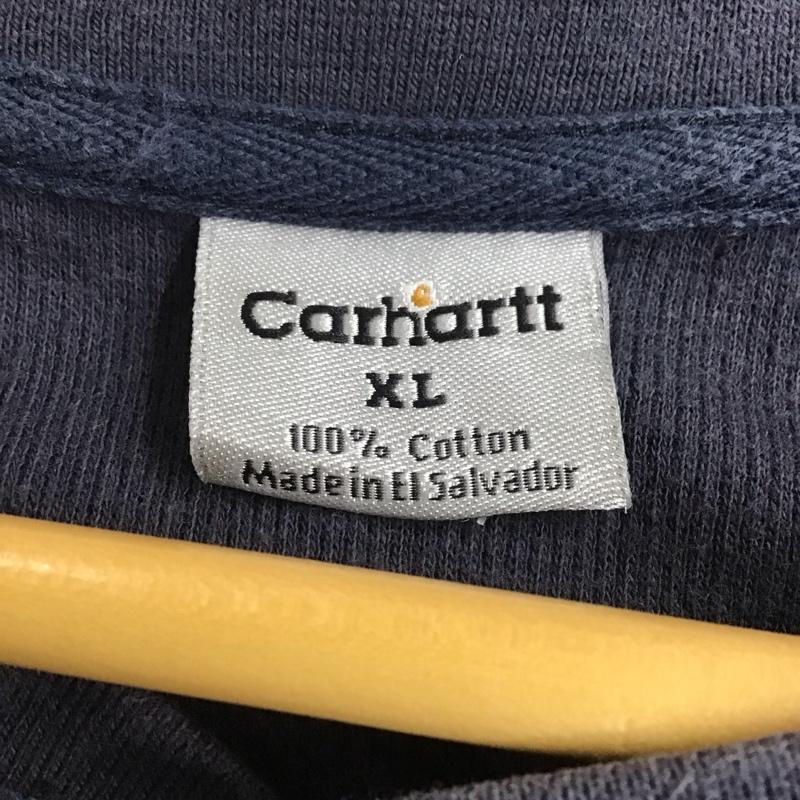 カーハート Carhartt カットソー 長袖 長袖カットソー ヘンリーネックカットソー XL ロゴ、文字 紺 / ネイビー /  メンズ USED 古着 中古 10135903