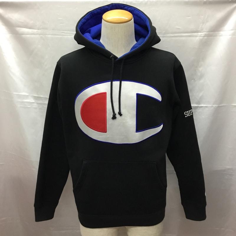 シュプリーム Supreme パーカー 長袖 Champion×Supreme 17SS satinlogohooded 長袖パーカー コラボ S ロゴ、文字 黒 / ブラック /  メンズ USED 古着 中古 10108249