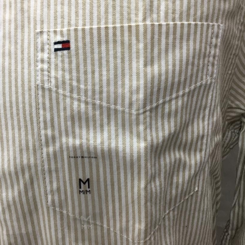 トミーヒルフィガー TOMMY HILFIGER シャツ、ブラウス 長袖 ボタンダウンシャツ M ストライプ 白 / ホワイト / X ベージュ / ベージュ /  メンズ USED 古着 中古 10112781