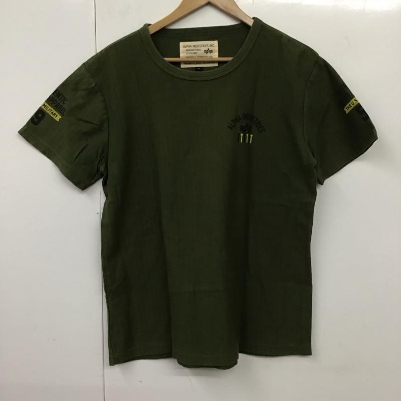 アルファインダストリー Alpha Industries Tシャツ 半袖 半袖カットソー プリントTシャツ クルーネックカットソー XL ロゴ、文字 カーキ / カーキ /  メンズ USED 古着 中古 10131619