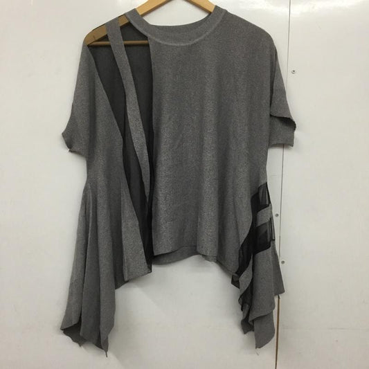 オズモーシス OSMOSIS カットソー 半袖 599010-255K サイドドレープニットプルオーバー イレギュラーヘム シアー ONE SIZE 無地 灰 / グレー / X 黒 / ブラック /  レディース USED 古着 中古 10144641