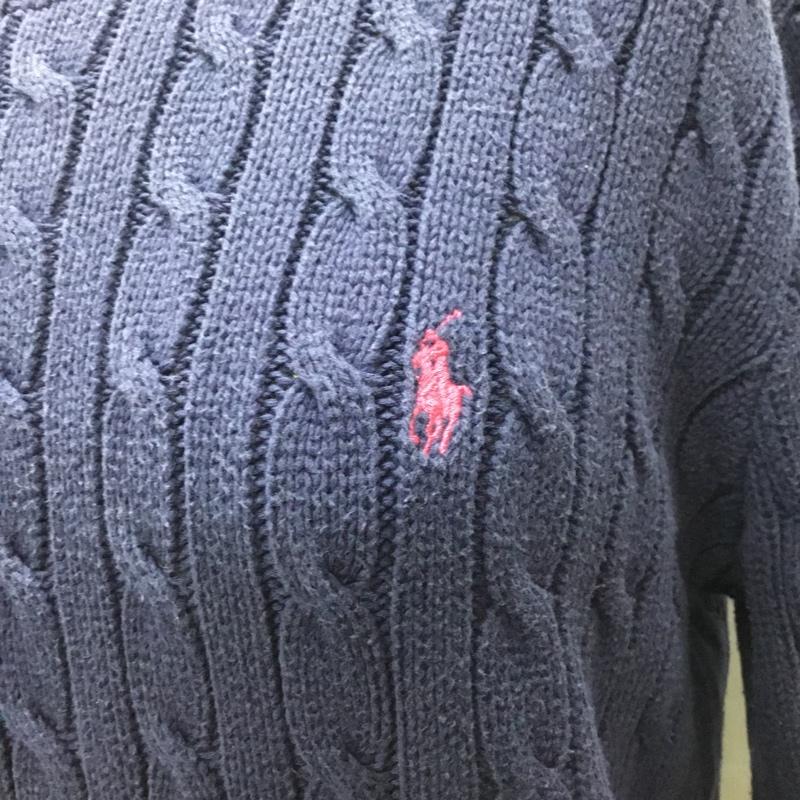 ラルフローレン RALPHLAUREN ニット、セーター 長袖 コットン クルーネック L ワンポイント 紺 / ネイビー /  レディース USED 古着 中古 10118374
