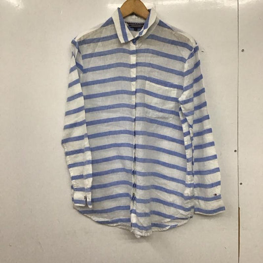 トミーヒルフィガー TOMMY HILFIGER シャツ、ブラウス 長袖 4 ワンポイント 白 / ホワイト / X 青 / ブルー /  レディース USED 古着 中古 10139140
