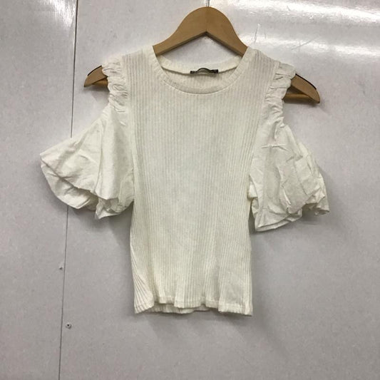 ザラ ZARA カットソー 半袖 0085/550/251 オーブンショルダー　ニットT M 無地 白 / ホワイト /  レディース USED 古着 中古 10131024