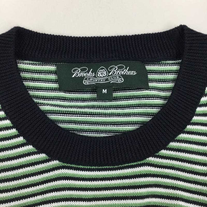 ブルックスブラザーズ BROOKS BROTHERS ニット、セーター 長袖 コットン 綿 クルーネック M ボーダー柄 白 / ホワイト / X 紺 / ネイビー / X 薄緑 / ライトグリーン /  メンズ USED 古着 中古 10112880