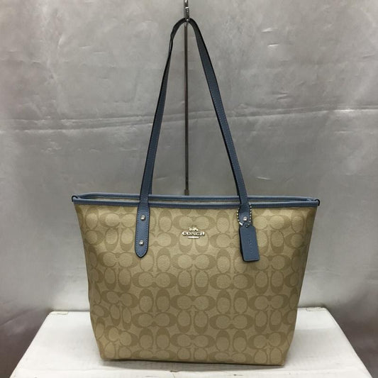 コーチ COACH トートバッグ トートバッグ F58292 シグネチャー ロゴ、文字 ベージュ / ベージュ / X 水色 / ライトブルー /  レディース USED 古着 中古 10106903