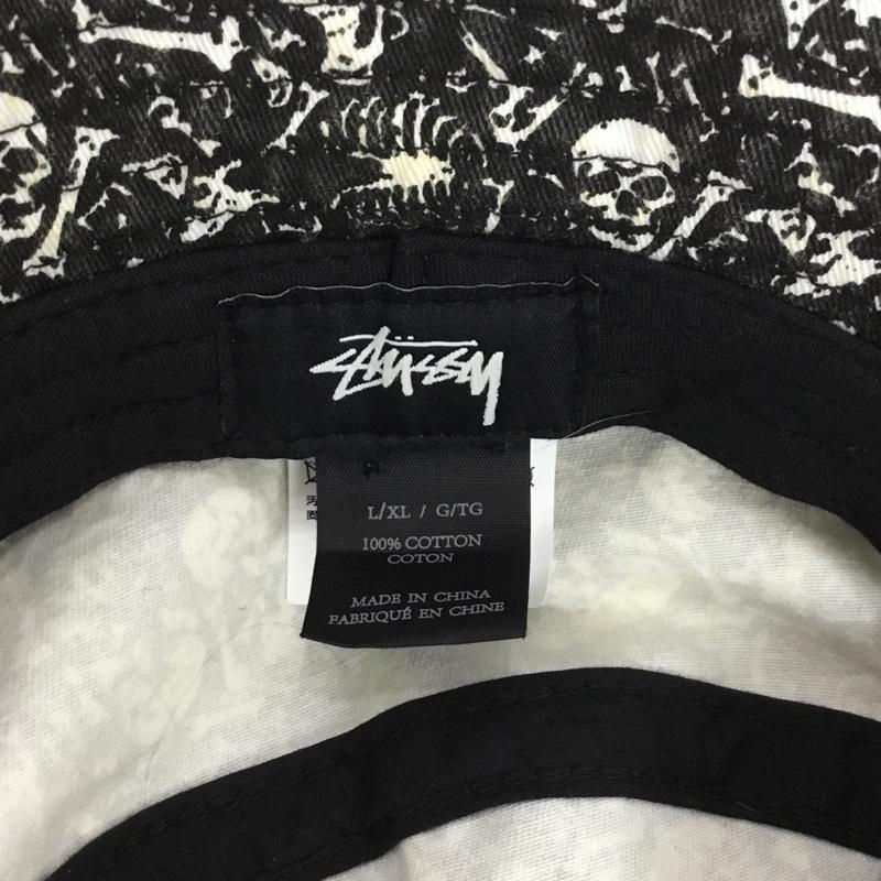 ステューシー STUSSY 帽子 ハット バケットハット ドクロ スカル 総柄 黒 / ブラック / X 白 / ホワイト /  メンズ USED 古着 中古 10147564