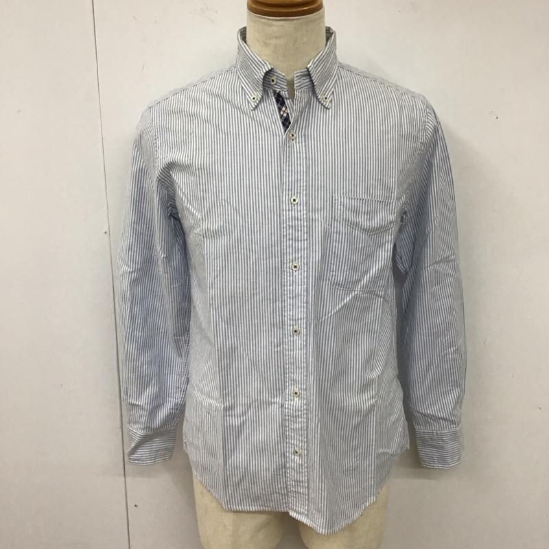 ニューヨーカー NEWYORKER シャツ、ブラウス 長袖 ボタンダウン コットン M ストライプ 白 / ホワイト / X 水色 / ライトブルー /  メンズ USED 古着 中古 10116829
