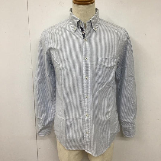ニューヨーカー NEWYORKER シャツ、ブラウス 長袖 ボタンダウン コットン M ストライプ 白 / ホワイト / X 水色 / ライトブルー /  メンズ USED 古着 中古 10116829