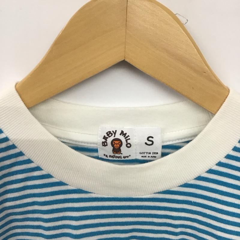 アベイシングエイプ A BATHING APE カットソー 長袖 長袖カットソー プリントカットソー クルーネック S ボーダー柄 白 / ホワイト / X 水色 / ライトブルー /  メンズ USED 古着 中古 10151151