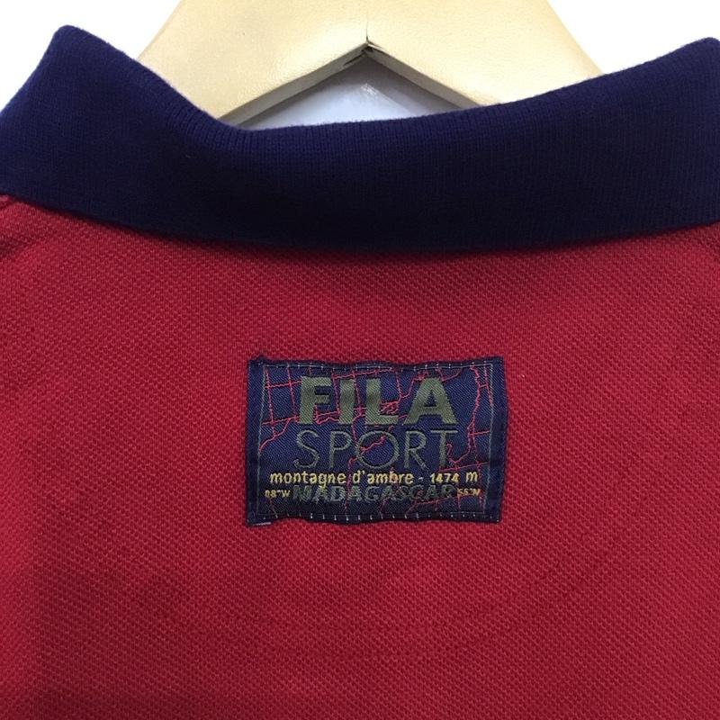 フィラ FILA ポロシャツ 半袖 半袖ポロシャツ 半袖カットソー カラーシャツ S ロゴ、文字 紺 / ネイビー / X えんじ / ワインレッド /  メンズ USED 古着 中古 10131117