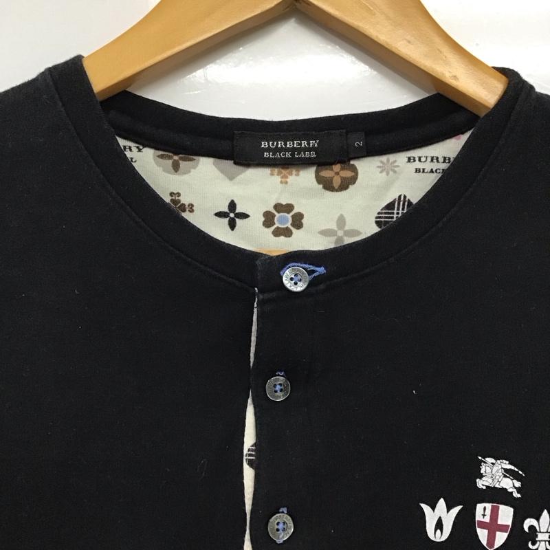 バーバリーブラックレーベル BURBERRY BLACK LABEL カットソー 長袖 長袖カットソー 無地カットソー ヘンリーネック 2 ロゴ、文字 黒 / ブラック /  メンズ USED 古着 中古 10130132