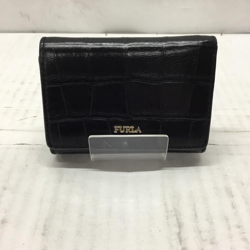 フルラ FURLA 財布 コンパクト財布 三つ折り ミニ財布 ロゴ、文字 黒 / ブラック /  レディース USED 古着 中古 10109225