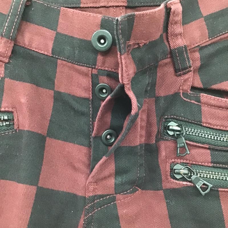 ノーアイディ NO ID. パンツ デニム、ジーンズ デニムジーンズ チェッカージーンズ スリムパンツ 1 チェック 黒 / ブラック / X えんじ / ワインレッド /  メンズ USED 古着 中古 10105590