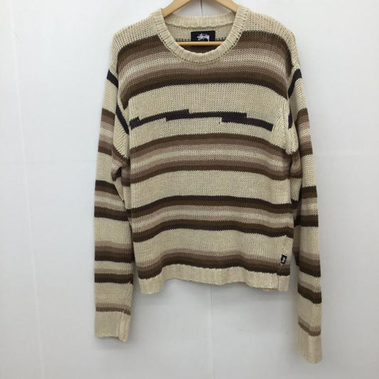 ステューシー STUSSY ニット、セーター 長袖 Tonal Stripe Linen Sweater M ボーダー柄 茶 / ブラウン /  メンズ USED 古着 中古 10135822