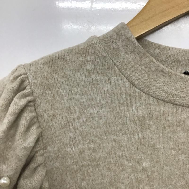 ザラ ZARA ニット、セーター 長袖 5039 926 720 パフスリーブ パール風 L 無地 ベージュ / ベージュ /  レディース USED 古着 中古 10143804