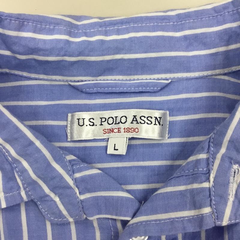 ユーエスポロアッスン U.S.POLO ASSN. シャツ、ブラウス 半袖 半袖シャツ カラーシャツ 半袖カットソー ストライプシャツ L ストライプ 白 / ホワイト / X 水色 / ライトブルー /  メンズ USED 古着 中古 10113303