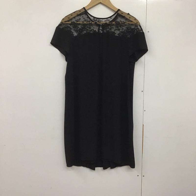 ザラベーシック ZARA BASIC ワンピース ロングスカート 半袖ロングワンピース フレアスカート レース XL 無地 黒 / ブラック /  レディース USED 古着 中古 10143729