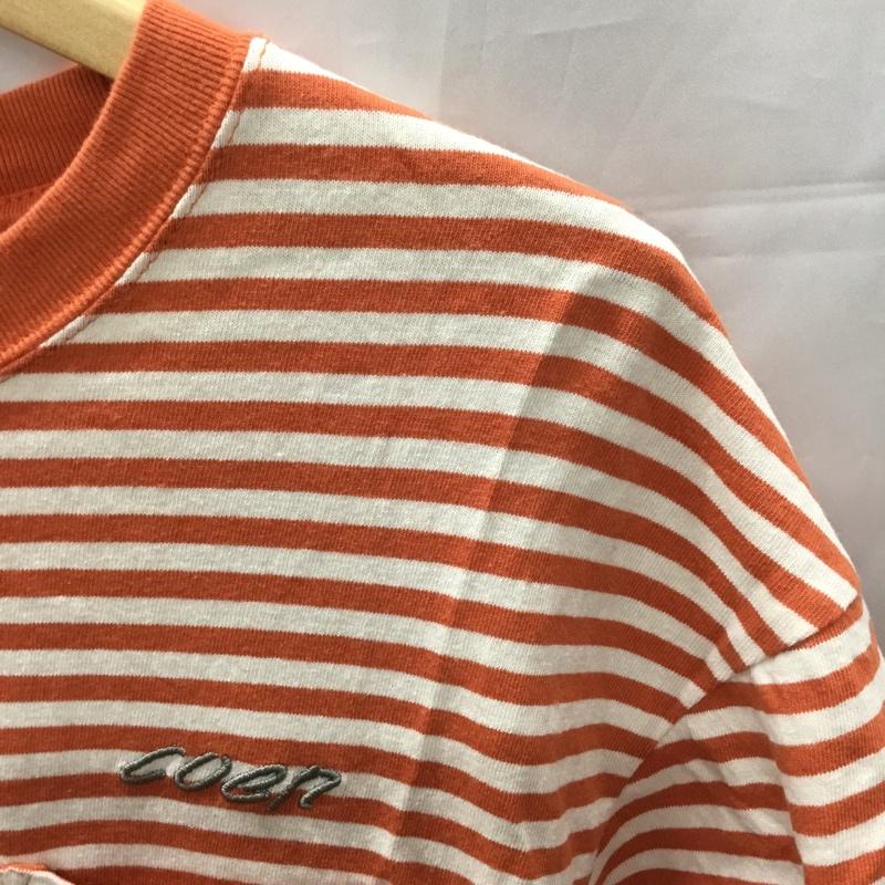 コーエン coen Tシャツ 半袖 7525-637-0260 ロゴ刺繍 M ボーダー柄 橙 / オレンジ / X アイボリー / アイボリー /  メンズ USED 古着 中古 10119324