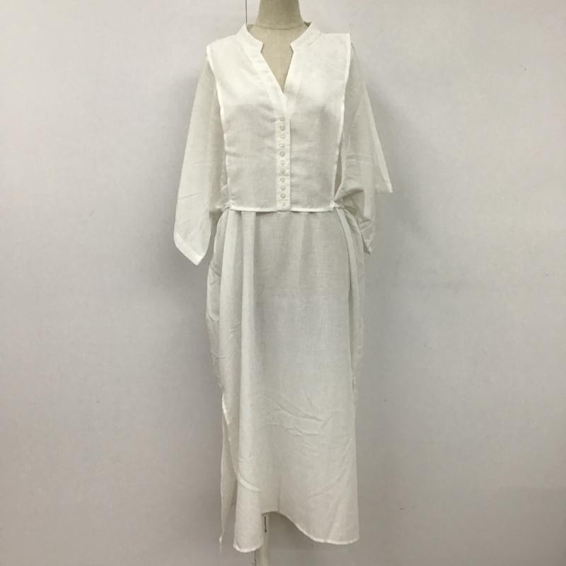 ロヴィ LOWY ワンピース ロングスカート シャツロングワンピース 半袖ワンピース ノーカラーワンピース M 無地 白 / ホワイト /  レディース USED 古着 中古 10105734