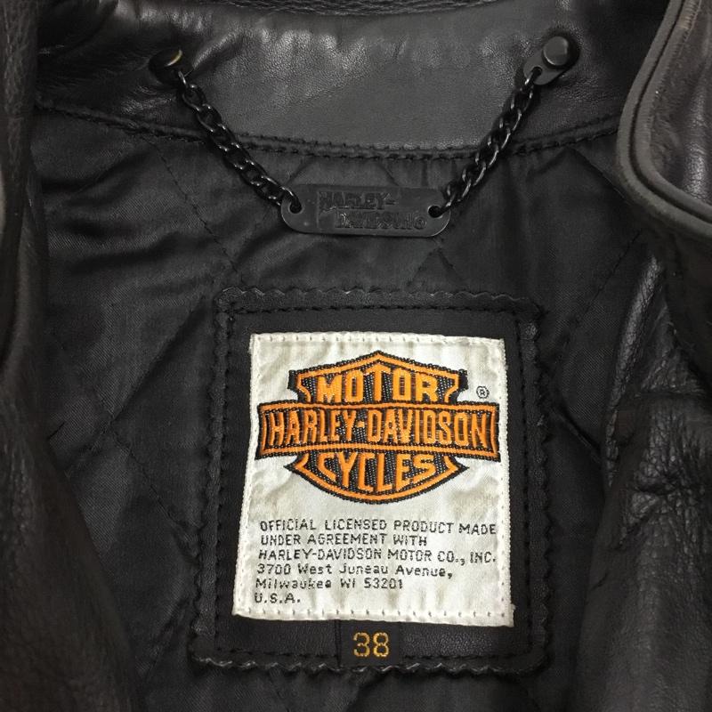 ハーレーダビッドソン Harley-Davidson ジャケット、上着 レザージャケット レザージャケット カジュアルジャケット ライダース ジップアップジャケット ヴィンテージ 古着 38 無地 黒 / ブラック /  メンズ USED 古着 中古 10120958