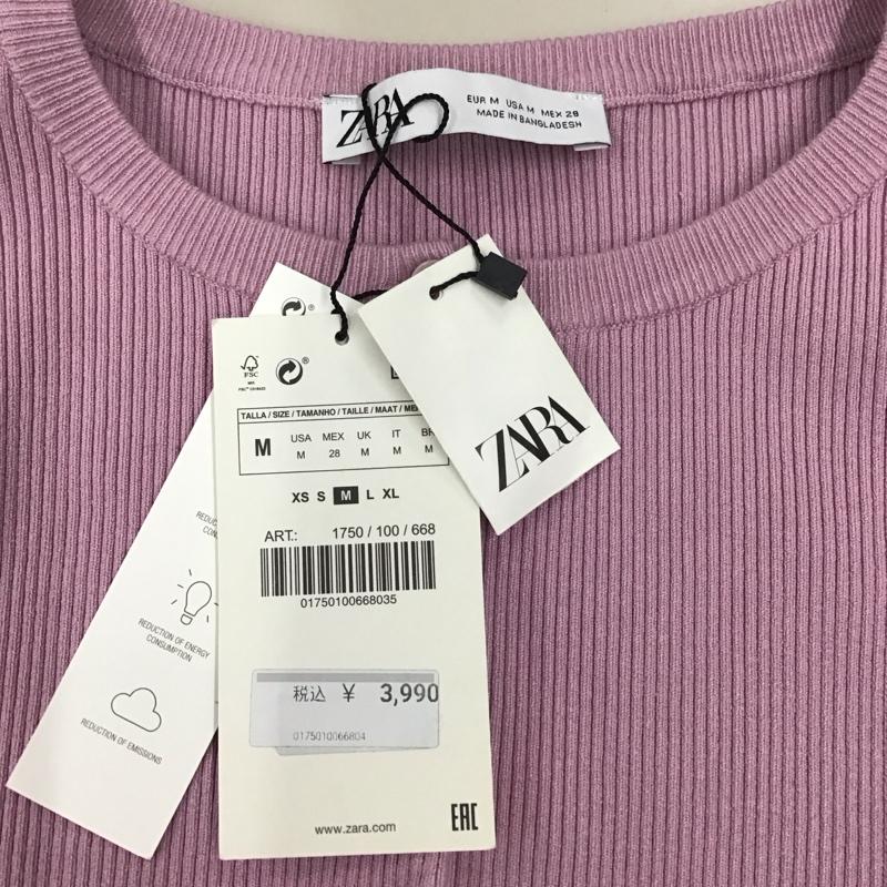 ザラ ZARA カーディガン 長袖 1750 100 668 リブ クルーネック タグ付き M 無地 桃 / ピンク /  レディース USED 古着 中古 10118404