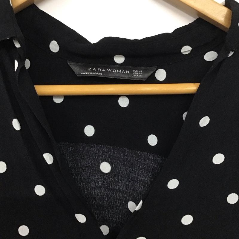 ザラ ZARA カットソー 七分袖 プルオーバーブラウス スキッパー XS ドット 黒 / ブラック /  レディース USED 古着 中古 10139234