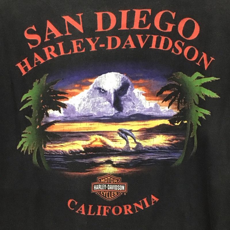 ハーレーダビッドソン Harley-Davidson Tシャツ 半袖 半袖カットソー プリントTシャツ クルーネックカットソー L プリント 黒 / ブラック /  メンズ USED 古着 中古 10129232