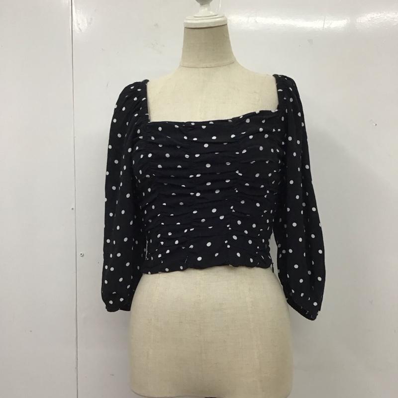 ザラ ZARA カットソー 半袖 スクエアネック クロップド丈 XS ドット 黒 / ブラック / X 白 / ホワイト /  レディース USED 古着 中古 10116698