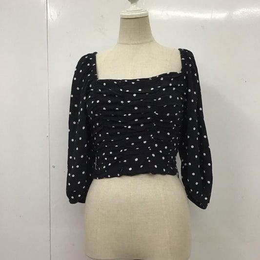 ザラ ZARA カットソー 半袖 スクエアネック クロップド丈 XS ドット 黒 / ブラック / X 白 / ホワイト /  レディース USED 古着 中古 10116698