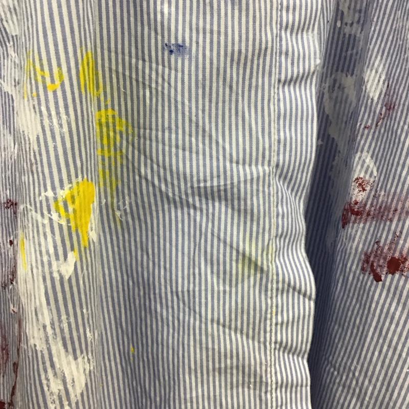 ザラ ZARA シャツ、ブラウス 七分袖 8566 244 400 ペイント M ストライプ 白 / ホワイト / X 水色 / ライトブルー /  レディース USED 古着 中古 10131102