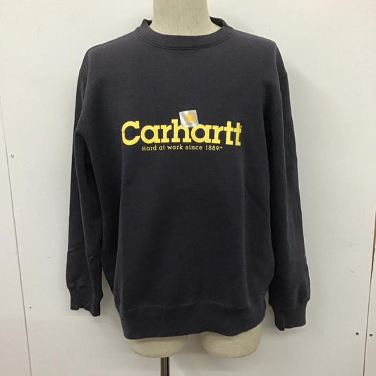 カーハート Carhartt トレーナー 長袖 長袖トレーナー スウェット クルーネック リブスウェットカットソー M ロゴ、文字 紺 / ネイビー /  メンズ USED 古着 中古 10107682