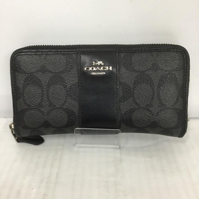 コーチ COACH 財布 長財布 F54630 シグネチャー ラウンドファスナー ロゴ、文字 黒 / ブラック /  レディース USED 古着 中古 10124186
