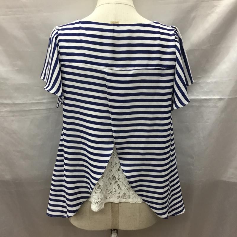 チャオパニック CIAOPANIC カットソー 半袖 半袖カットソー ボーダーTシャツ クルーネックカットソー フリル M ボーダー柄 白 / ホワイト / X 青 / ブルー /  レディース USED 古着 中古 10118449
