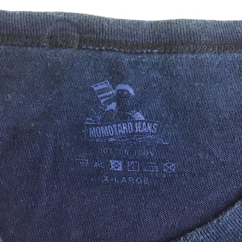 桃太郎ジーンズ MOMOTARO JEANS Tシャツ 半袖 半袖カットソー プリントTシャツ クルーネックカットソー XL ロゴ、文字 紺 / ネイビー /  メンズ USED 古着 中古 10107129