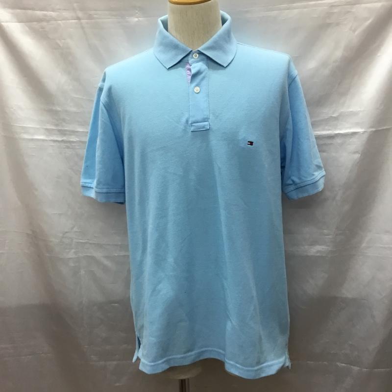 トミーヒルフィガー TOMMY HILFIGER ポロシャツ 半袖 半袖ポロシャツ カラーシャツ 半袖カットソー L ロゴ、文字 水色 / ライトブルー /  メンズ USED 古着 中古 10116143