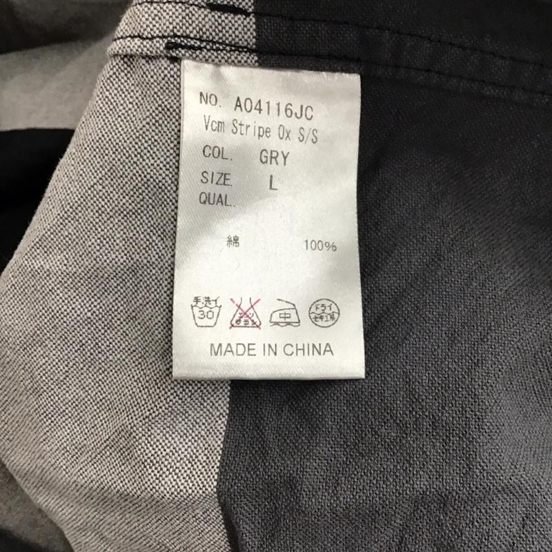 ボルコム VOLCOM シャツ、ブラウス 半袖 A04116JC ボタンダウン ワイドボーダー L ワンポイント 黒 / ブラック / X 灰 / グレー /  メンズ USED 古着 中古 10116334
