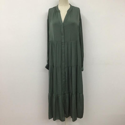 アーバンリサーチ URBAN RESEARCH ワンピース ロングスカート UR87-26O001 ティアードギャザーロングワンピース 長袖シャツワンピース FREE 無地 緑 / グリーン /  レディース USED 古着 中古 10110285