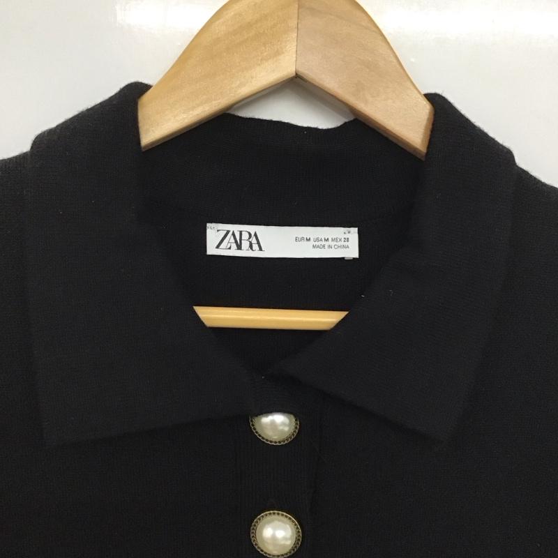 ザラ ZARA ワンピース ひざ丈スカート 6254 011 800 襟付きワンピース ニットワンピース 半袖 M 無地 黒 / ブラック /  レディース USED 古着 中古 10146931