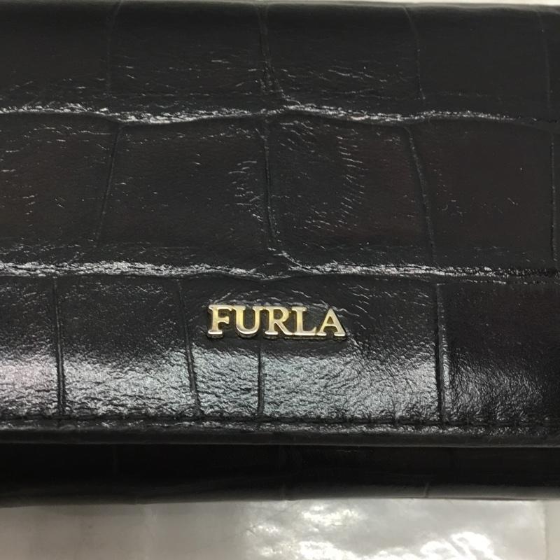 フルラ FURLA 財布 コンパクト財布 三つ折り ミニ財布 ロゴ、文字 黒 / ブラック /  レディース USED 古着 中古 10109225