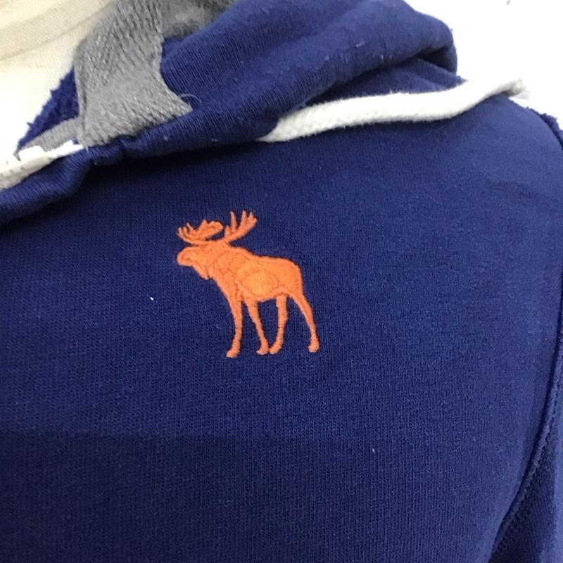 アバクロンビーアンドフィッチ ABERCROMBIE&FITCH パーカー 長袖 長袖パーカー フード付きパーカー プリントスウェット ジップアップパーカー M ロゴ、文字 青 / ブルー /  メンズ USED 古着 中古 10113768