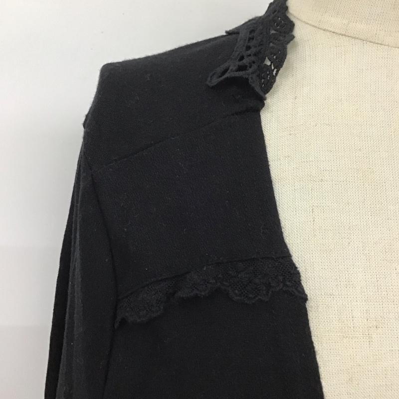 アクシーズファム axes femme カーディガン 長袖 長袖カーディガン 長袖カットソー ノーカラージャケット 前開カーディガン M 総柄 黒 / ブラック /  レディース USED 古着 中古 10113699