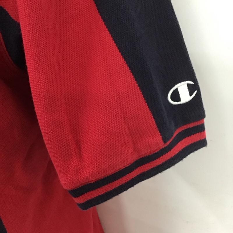 チャンピオン Champion ポロシャツ 半袖 L 刺繍 黒 / ブラック / X 赤 / レッド /  メンズ USED 古着 中古 10111559